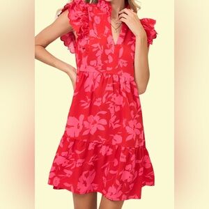 Umgee floral print collared short-sleeve babydoll dress Large